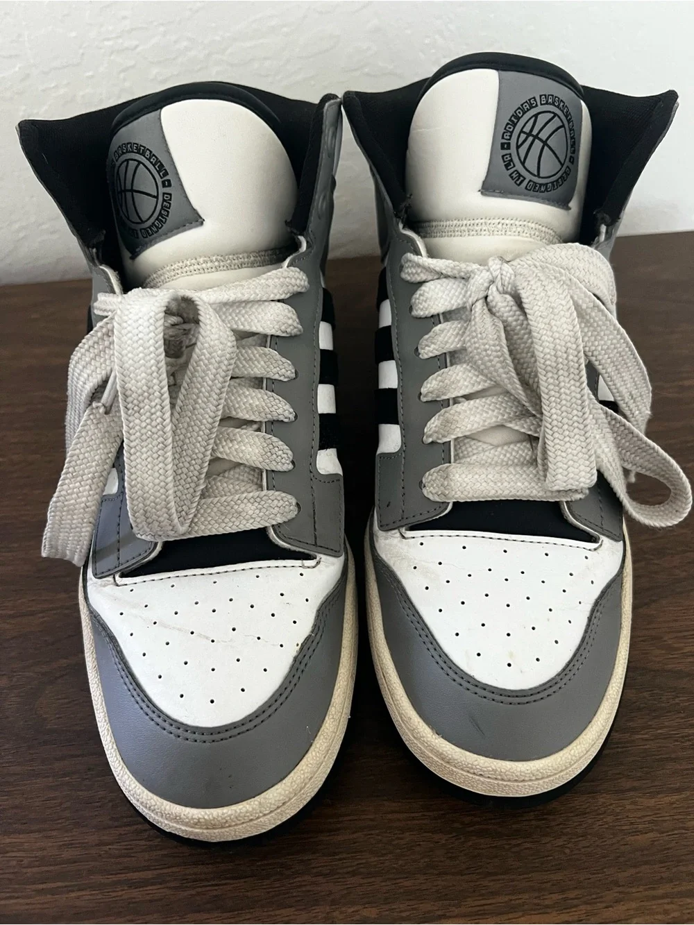 adidas Gray Black White High-Top Athletic Shoes